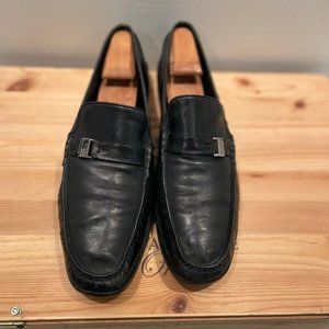 BRUNO MAGLI Men's Davee Black Leather Silver Buckle Slip On Loafers Size: 11.5